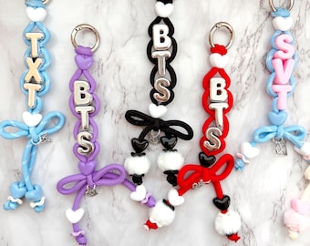 Kpop Paracord Bag Charm | Custom Letter Beads, Heart Charms, Carabiner Clip