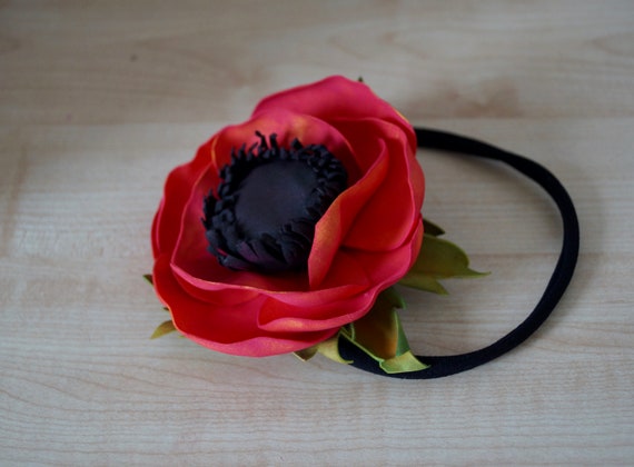 Poppy shabby flower baby headband