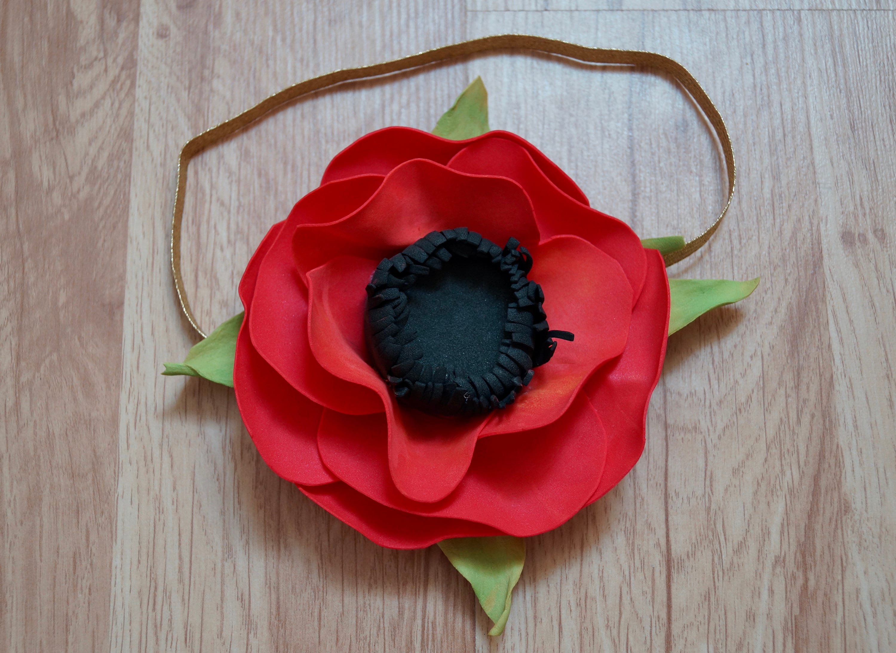 Poppy shabby flower baby headband