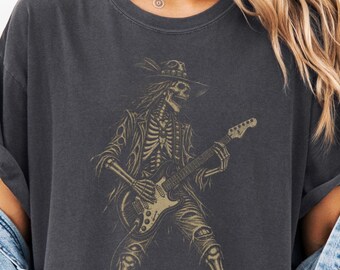 Skeleton Rockstar Guitarist T-shirt | Skull Music Tee, Rock Band Shirt