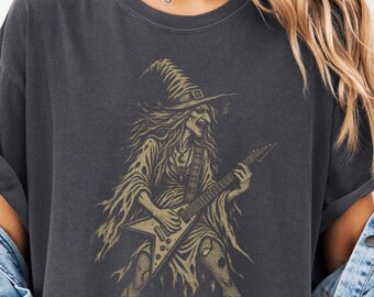 Witch Playing Electric Guitar T-Shirt | Witchy Rocker Illustration