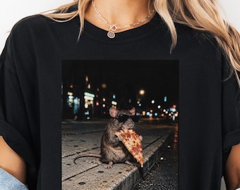 Rat Eating Pizza T-shirt | Night Street Photo Graphic