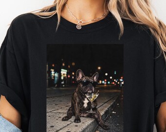 French Bulldog Photo T-Shirt | Night Street Scene