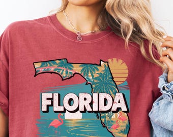 Vintage Retro Florida T-Shirt, Unisex Tee, Garment-Dyed Shirt, Beach Vacation Top, Coastal Outfit