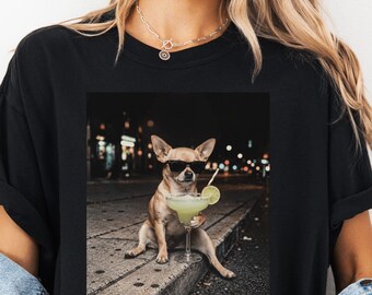 Chihuahua Margarita Night City T-shirt | Garment-Dyed Cotton Tee