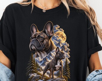 French Bulldog Moonlit Howl T-Shirt | Night Forest Dog Illustration