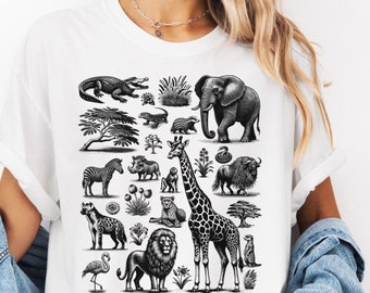 Retro 90s Safari Animal T-Shirt: Jungle Wildlife Graphic Tee