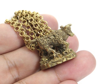 Magic Cow Sacred Yantra ,Charm Thai Amulet Brass old  Buddha, Success amulet talisman Pendant The Power Nice Magic Holy Necklace Brass 3.mm