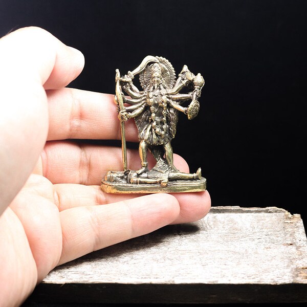 Brass Kali God Lord Hindu mini Statue Deity Miniature Figurine Charm Success amulet talisman Pendant The Power Nice Magic Holy Free Shipping