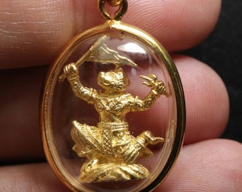HanuMan Thai Amulet: Wat Phai Lom Brass Pendant for Protection & Success