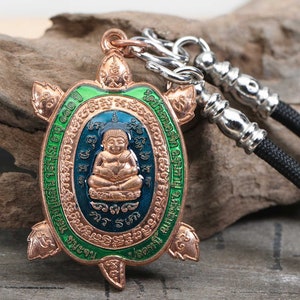 Luang Pu Saen Turtle Amulet: Thai Buddha Pendant Necklace, Good Luck Charm