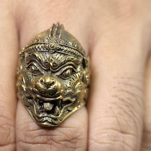 Hanuman Ring: Thai Brass Amulet, Sacred Talisman (19mm)