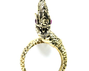 The Ring Serpent king of Nagas Brass deity god Protect Life Antique Rare thai Amulet The Best Power Success Luck Nice Talisman 20 mm