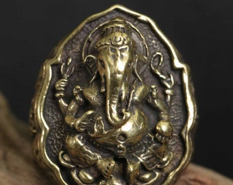 Ring God Lord Ganesh Elephant Ganesha Hindu figurine,deity god Protect Life Antique Rare Amulet Best Power,Success Luck Talisman Size 11.US