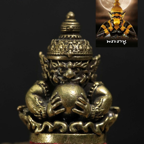 Mini Phra Rahu Om Chan Luang Phor Noi Wat Sisa Thong RareThai Amulet blessed,ProtectLife Magic holy Increase luck and prosperity all around.