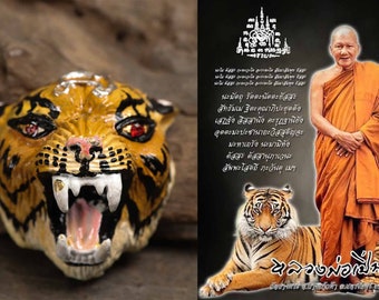 Tête de tigre Bucha, puissance super puissante Yantra Takrut sacré par LP Pern Wat Bang Phra vous apportera le succès Rare amulette thaïlandaise talisman ThePower Nice