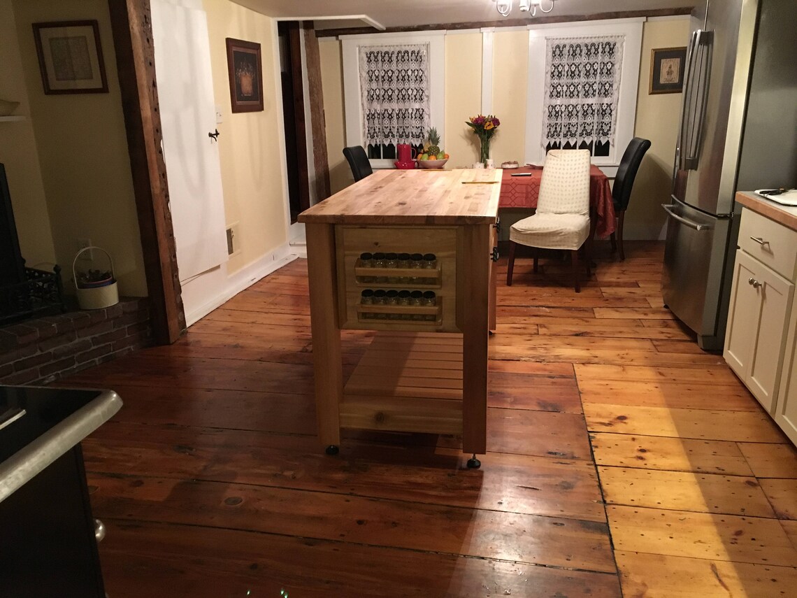 Rustic Kitchen Island with custom spice rack and storage Etsy
