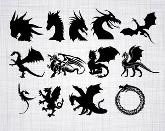 Dragon SVG Bundle, Dragon SVG, Dragon Clipart, Dragon Cut Files For Silhouette, Files for Cricut, Dragon Vector, Svg, Dxf, Png, Eps, Decal