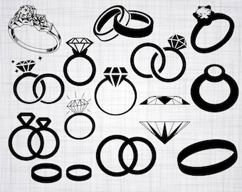 Engagement Ring SVG Bundle, Diamond Ring SVG, Clipart, Cut Files For Silhouette, Files for Cricut, Vector, Wedding Ring Svg, Png, Eps, Decal