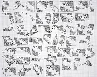 United States SVG Bundle, 50 States Vine, 50 States Vectors, All States Clipart, Cut Files For Silhouette, Files for Cricut, Svg, Dxf, Png