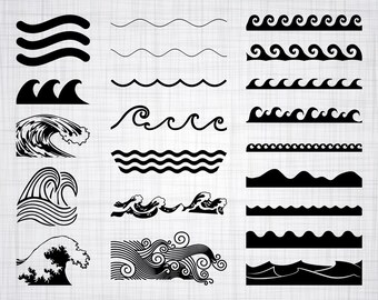 Wave SVG Bundle, Wave SVG, Wave Clipart, Wave Cut Files For Silhouette, Files for Cricut, Wave Vector, Ocean Waves Svg, Dxf, Png, Wave Decal