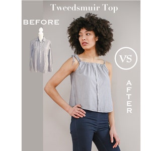 Tweedsmuir Top Sewing Pattern: Upcycled Work Shirt, Ruffle Option (PDF Pattern)
