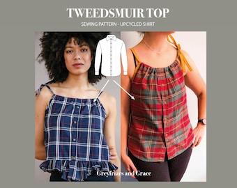 Upcycle Shirt Sewing Pattern PDF – Tweedsmuir Top - Beginner Friendly - Easy with Ruffle Option