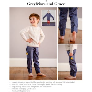 May include: A sewing pattern for children's trousers called "Sleeves to Turnberry Trousers" by Greyfriars and Grace. The pattern is for ages 1-6, but requires a size XXL shirt or jacket for ages 5 and 6. The pattern includes step-by-step instructions, photos, illustrations, and a quick guide.