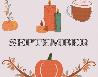 Monthly Cross Stitch Calendar- September Downloadable