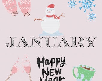 Monthly Cross Stitch Calendar- January Downloadable