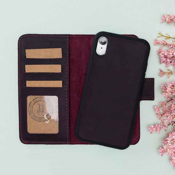 Purple Leather iPhone XR Wallet Detachable Case For Etsy