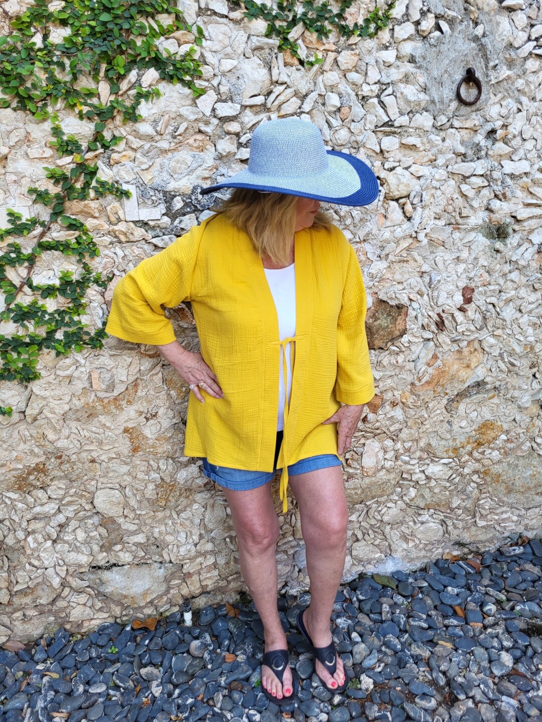 Short Cotton Kimono, Cotton Gauze Kimono, Cotton Gauze Topper, Petite, Plus Size, Swimwear Cover