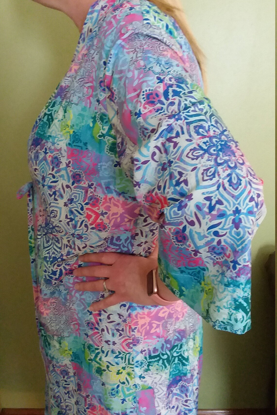 SIZE LARGE, Long Kimono, Kimono, Swim Suit Cover Up, Silky Duster, Boho