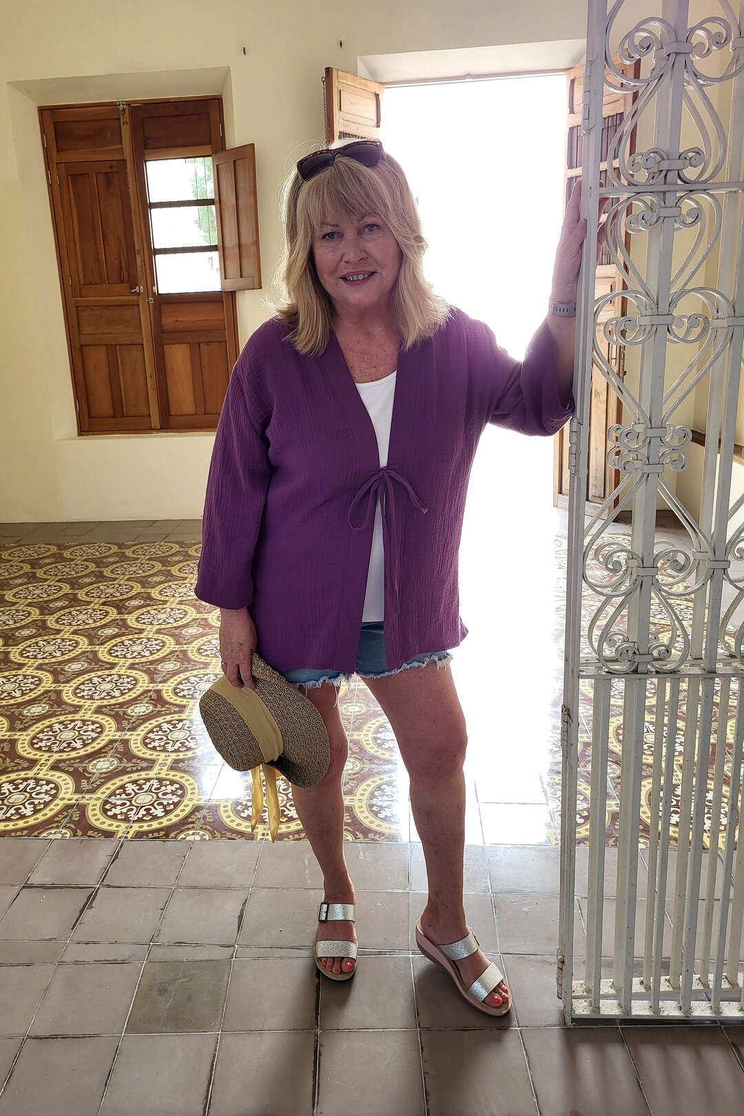 Cotton Gauze Kimono Cardigan, Blue Topper, Blue Robe, Petite, Plus Size