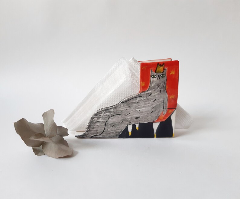 Black Cat Napkin Holder Handmade Pottery Ceramic Sponge Etsy