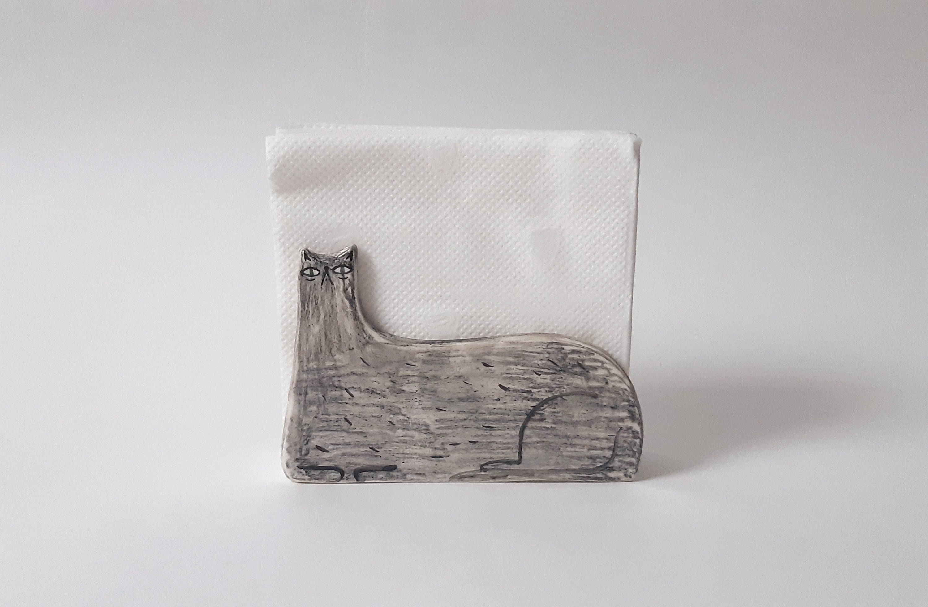 Black cat napkin holder handmade pottery ceramic sponge Etsy