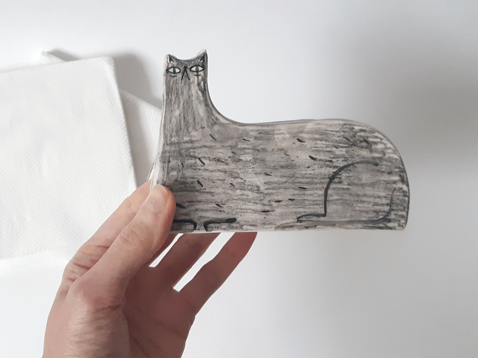 Black cat napkin holder handmade pottery ceramic sponge Etsy