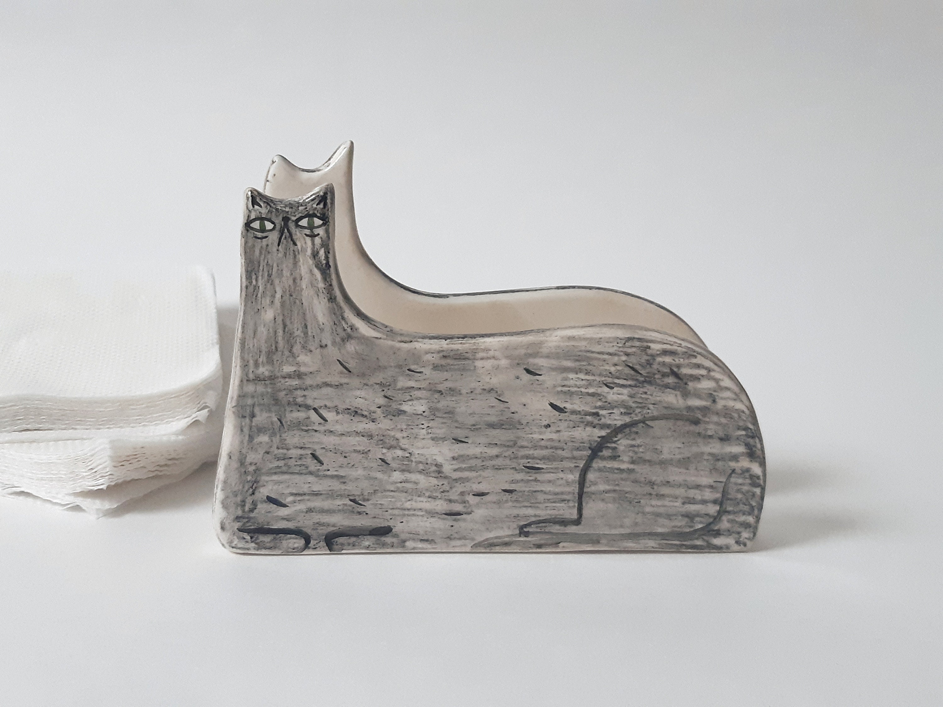 Black cat napkin holder handmade pottery ceramic sponge Etsy