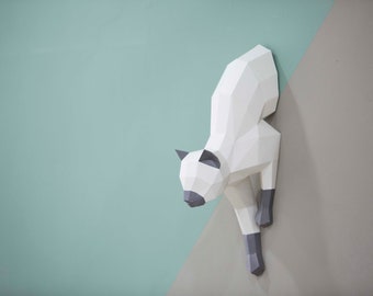 Siamese cat Papercraft, 3D PDF , Papercraft Animals, Low Poly DIY, DIY Paper 3D Art, Diy Paper Statue