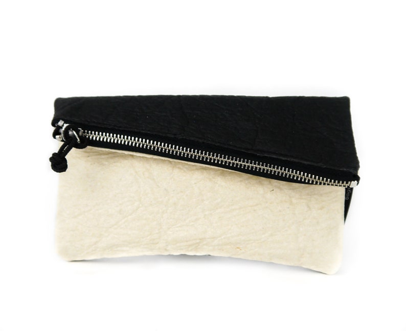 Vegan Pinatex Purse SARA Make Up Bag, two colours, black & white, handcrafted image 2