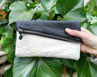 Vegan Pinatex Purse SARA - Make Up Bag, two colours, black & white, handcrafted