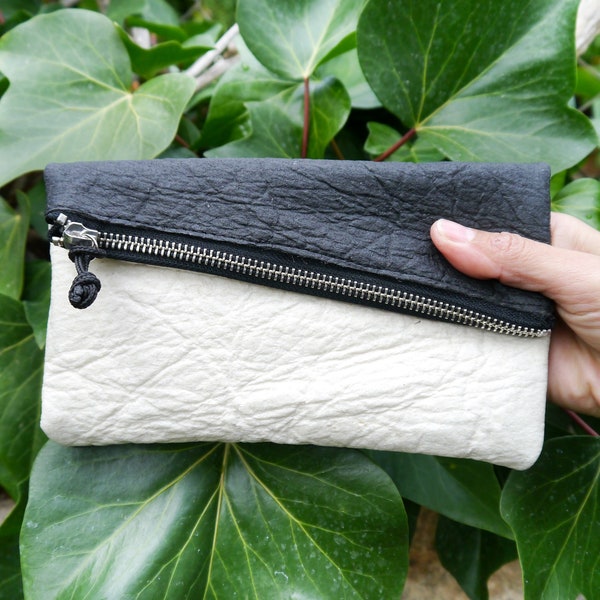 Vegan Pinatex Purse SARA - Make Up Bag, two colours, black & white, handcrafted