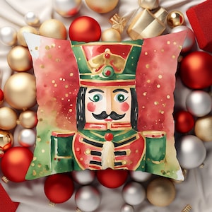 Festive Nutcracker Christmas Pillow Cover: Red, Green, and Gold