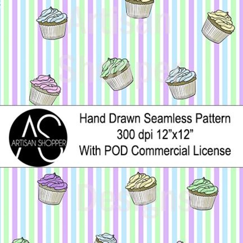 Cupcakes Seamless Pattern 300 DPI Digital Paper Vinyl Fabric Printable ...