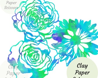 Floral clipart Watercolor daisy, rose and peony for cards,  Png  digital files for paper crafts, card making. Commercial use design element