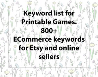 Keyword list for printable games and puzzles terms, Etsy keyword research SEO tool with niche long tail term for Etsy SEO titles and tags.