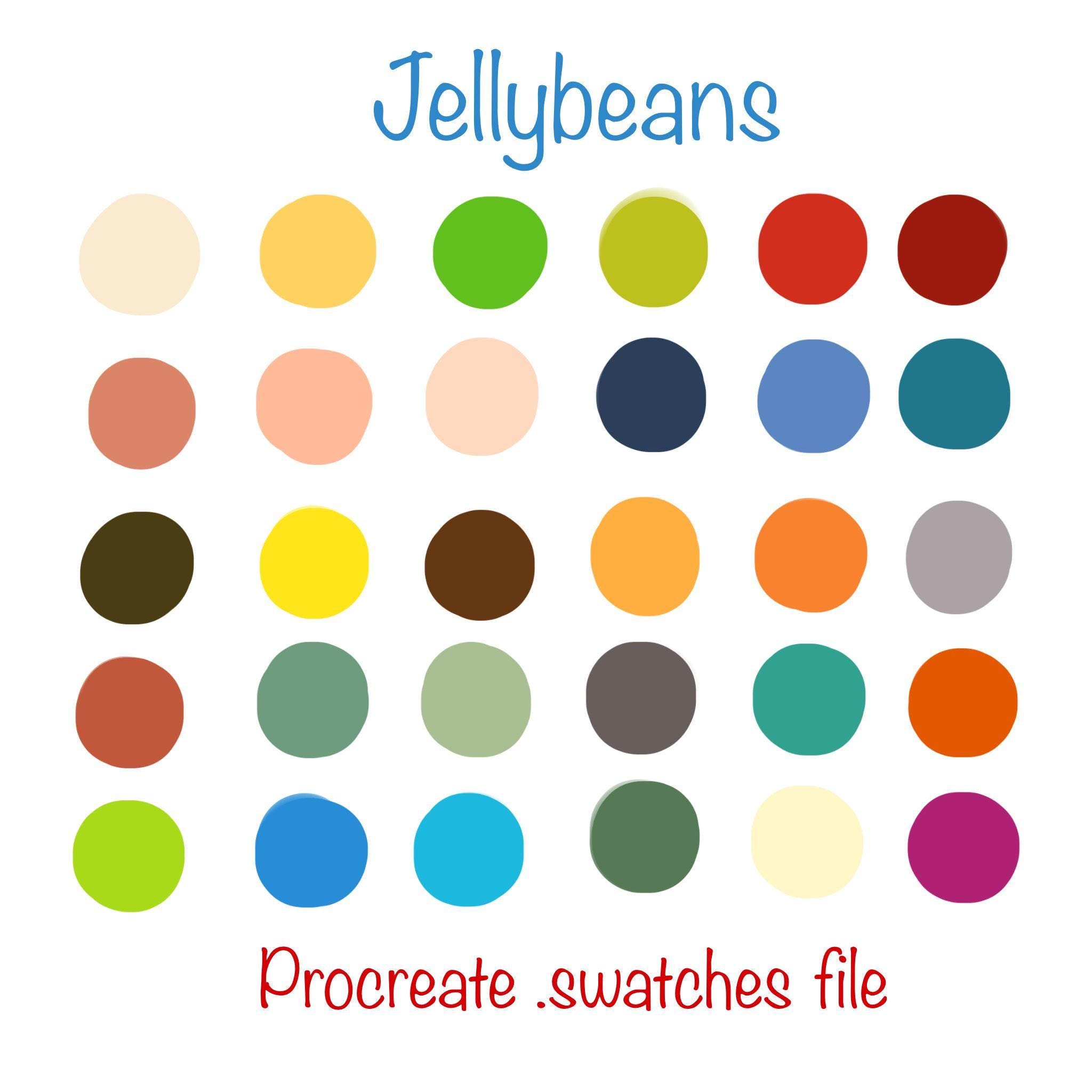 Paleta de colores Jellybeans para Procreate .swatches | 30 colores vibrantes para iPad con códigos hex