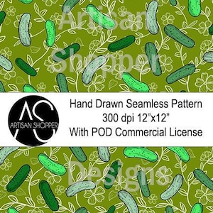 Green Pickles on olive green seamless pattern 300 DPI digital paper vinyl fabric printable file download POD commercial use
