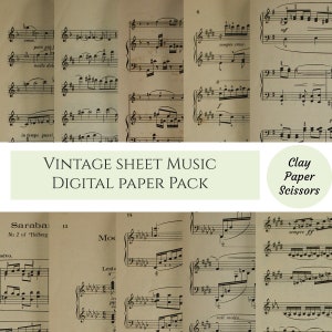 vintage sheet music scrapbooking paper digital download. Card making, origami and collage printable paper with old music designs