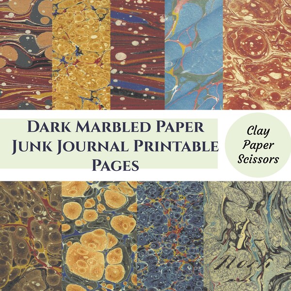 Printable marbled paper junk journal pages instant download. Dark colors set of 9 patterns for scrapbooking, jpg files 8.5 x 11"